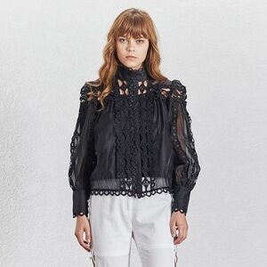 Vintage Style Black Lace Button Front Top Sz.‎ L